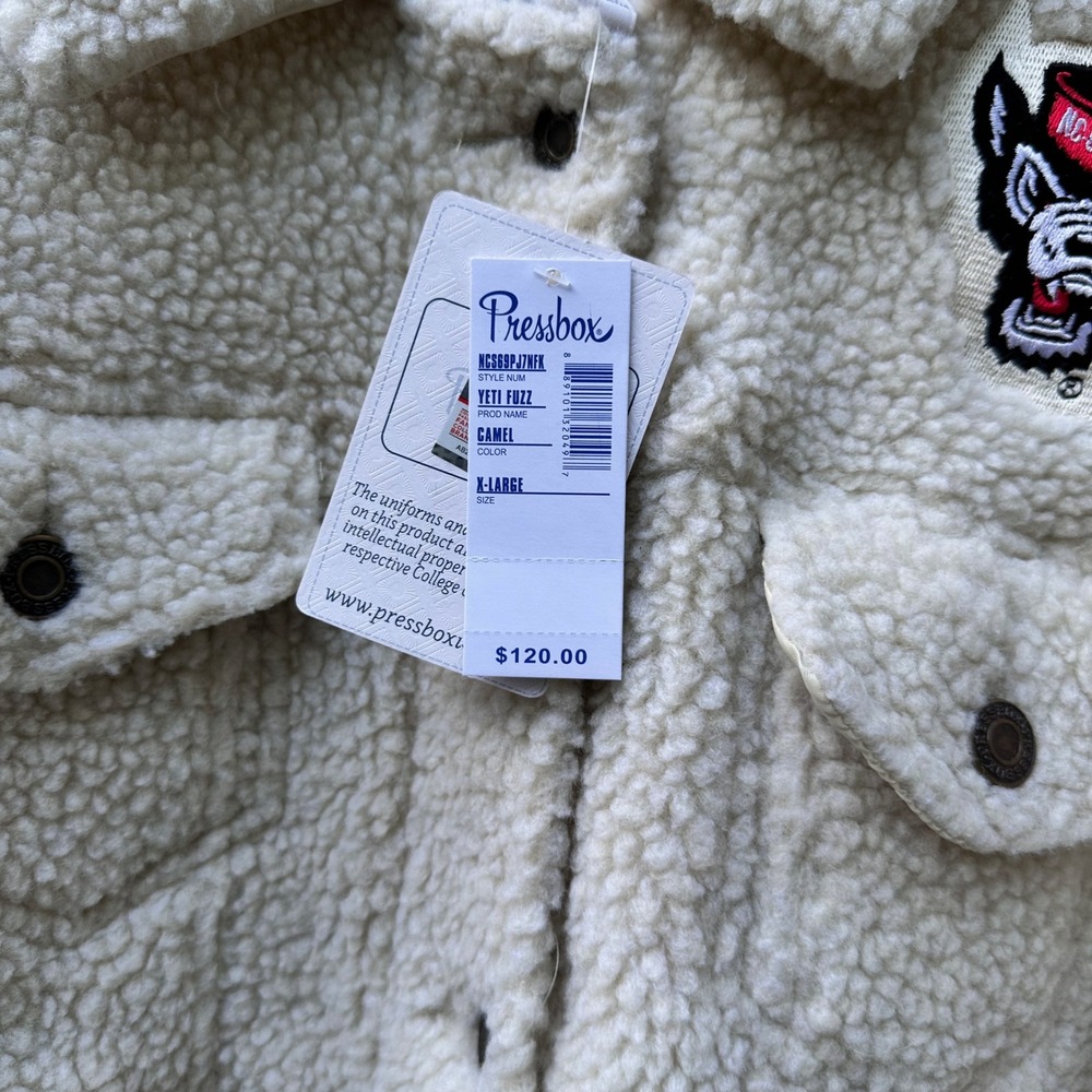 Pressbox NC State Wolfpack Yeti Fuzz Sherpa Trucker Jacket Cream XL NEW - Picture 4 of 16